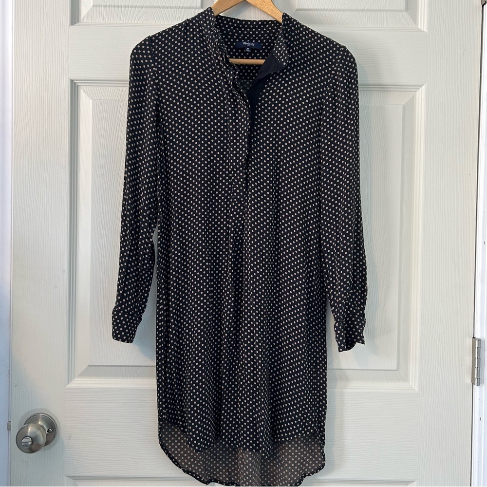 Madewell XS Black dress with tan polka dots. 100% Viscose